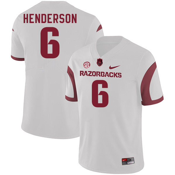 Men #6 Kavion Henderson Arkansas Razorbacks College Football Jerseys Stitched-White